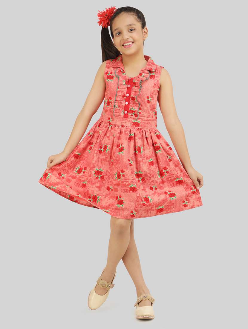 girls red viscose fit & flare dress - 22473775 -  Standard Image - 3