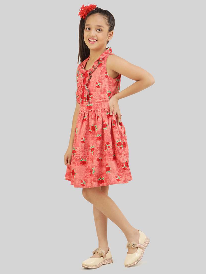 girls red viscose fit & flare dress - 22473775 -  Standard Image - 5