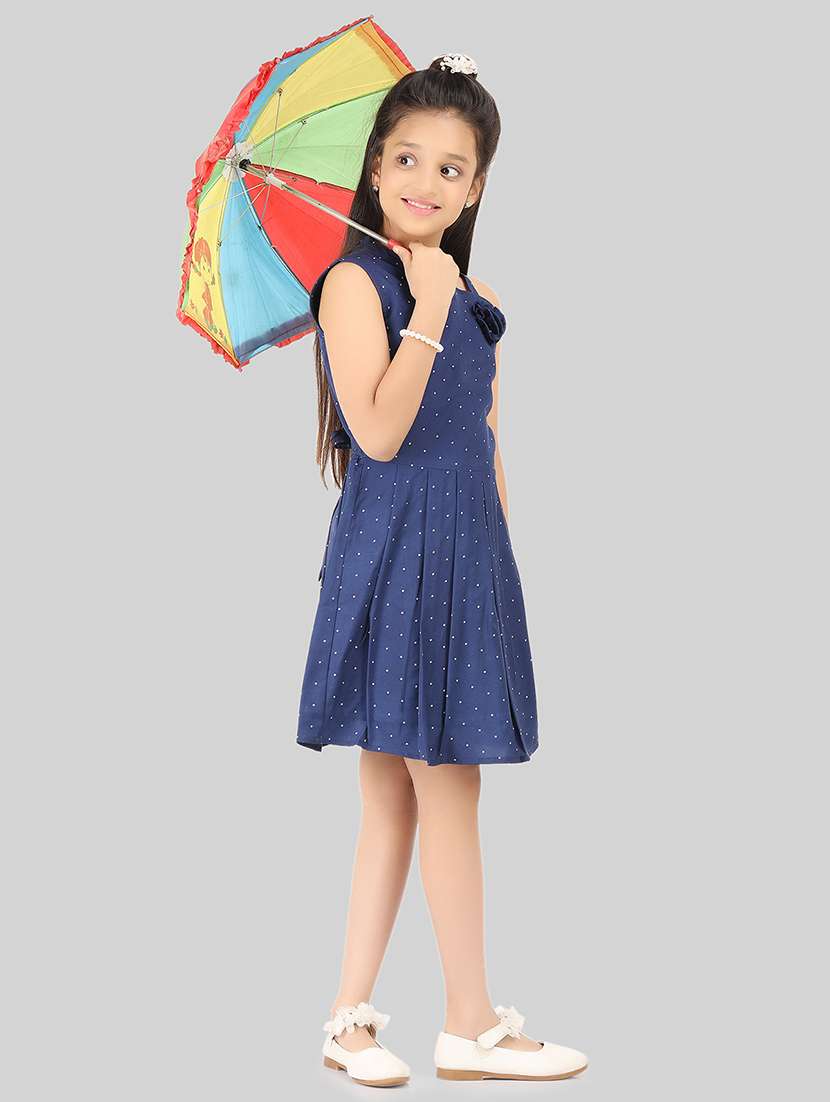 girl blue polyester fit & flare dress
