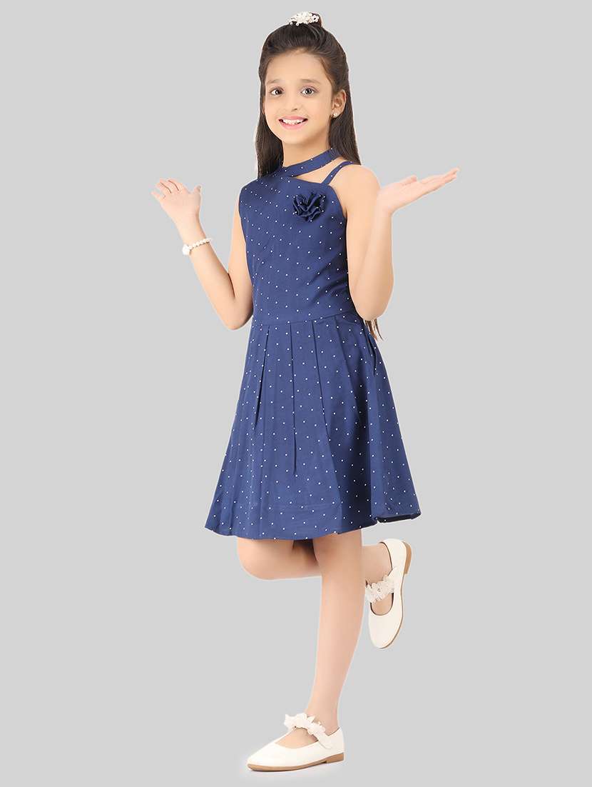 girl blue polyester fit & flare dress - 22473783 -  Standard Image - 5