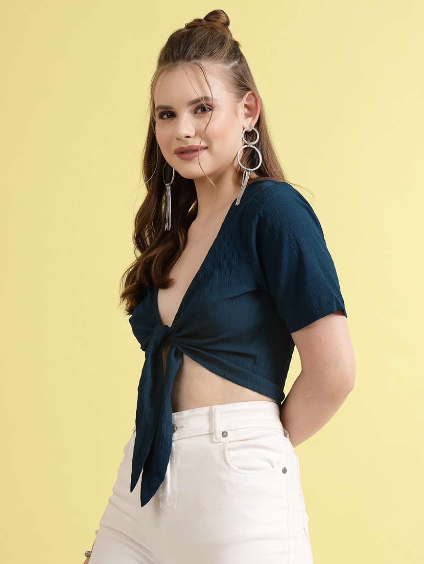 girl solid blue polyester tiered top - 22473784 -  Standard Image - 3
