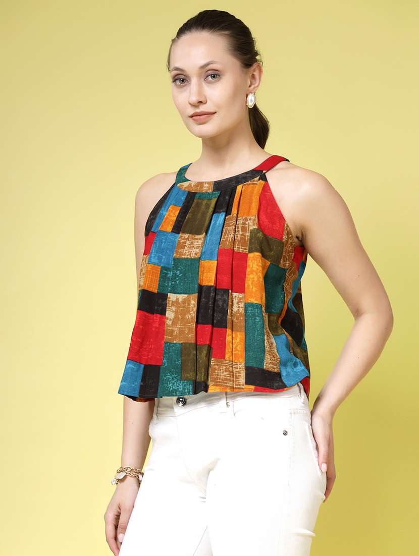 women printed green polyester regular top - 22473788 -  Standard Image - 3