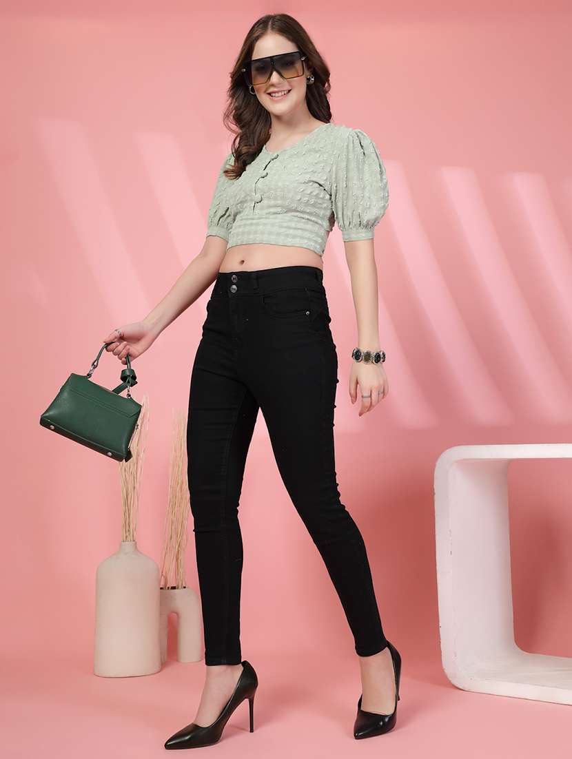 Women Self Design Green Viscose Shirt Top - 22473818 -  Standard Image - 5