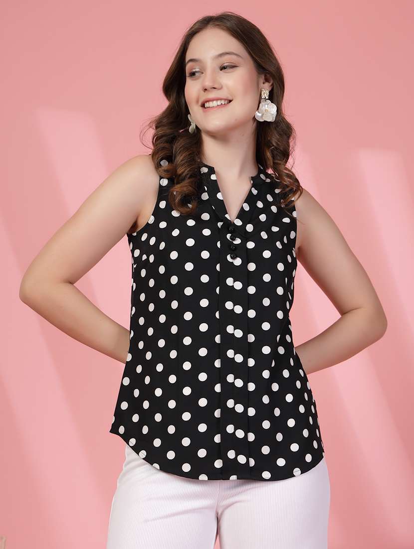 women printed sleeveless regular top