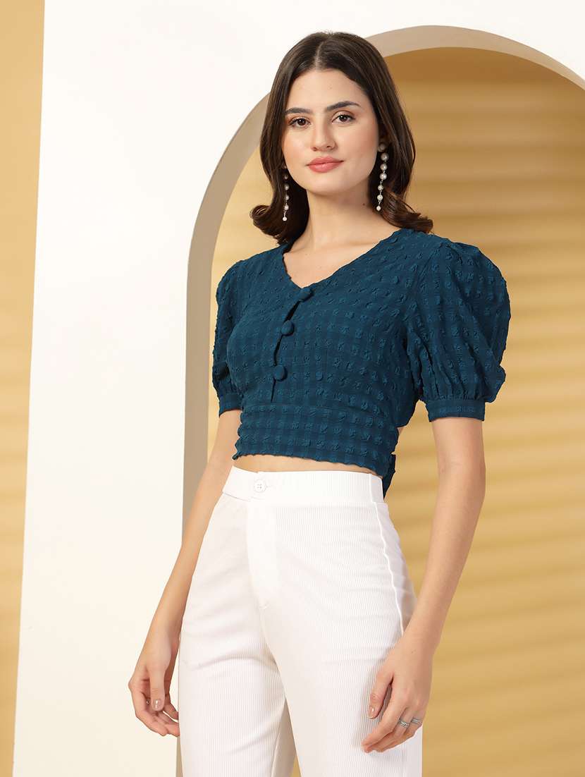 Women Solid Puff Sleeve Crop Top - 22473830 -  Standard Image - 3
