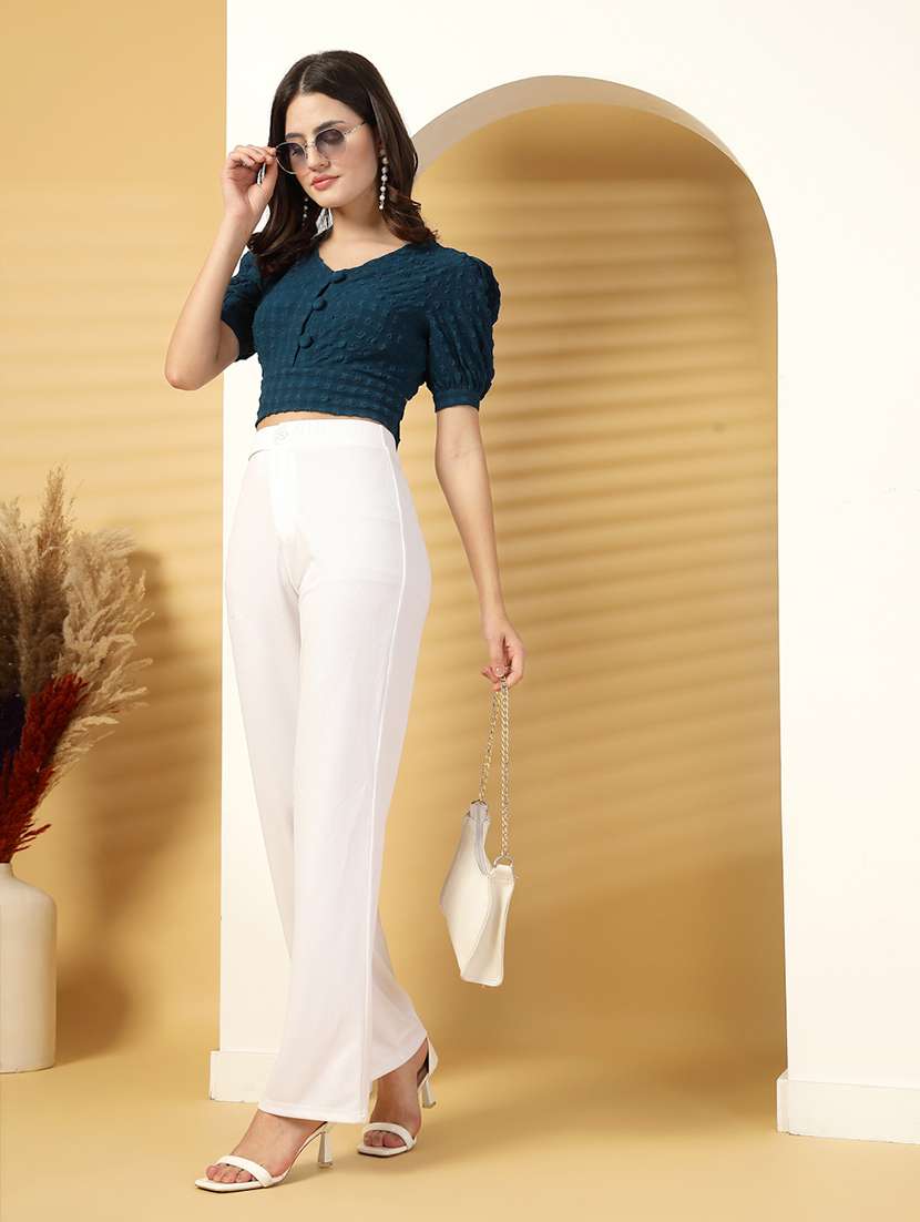 Women Solid Puff Sleeve Crop Top - 22473830 -  Standard Image - 5