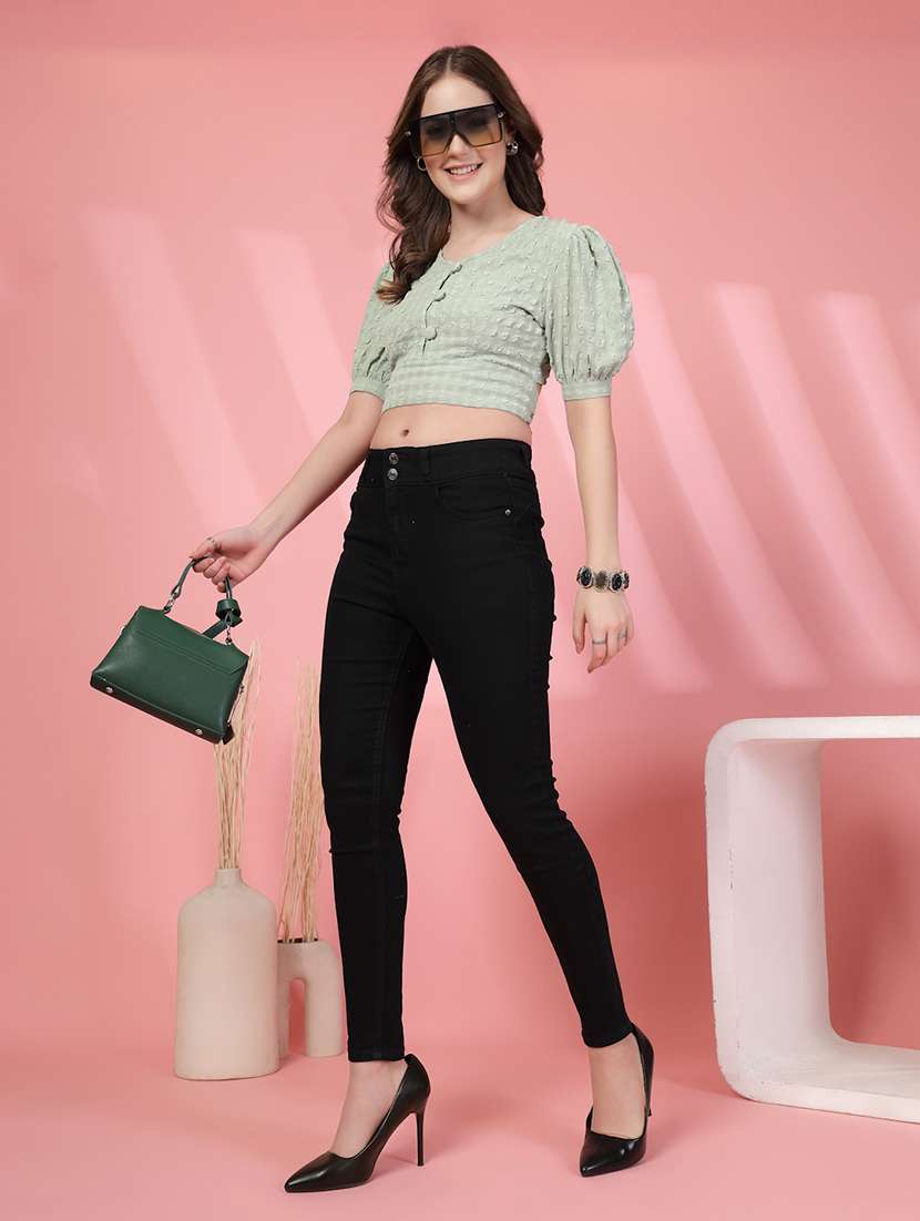 women solid puff sleeve crop top - 22473831 -  Standard Image - 5