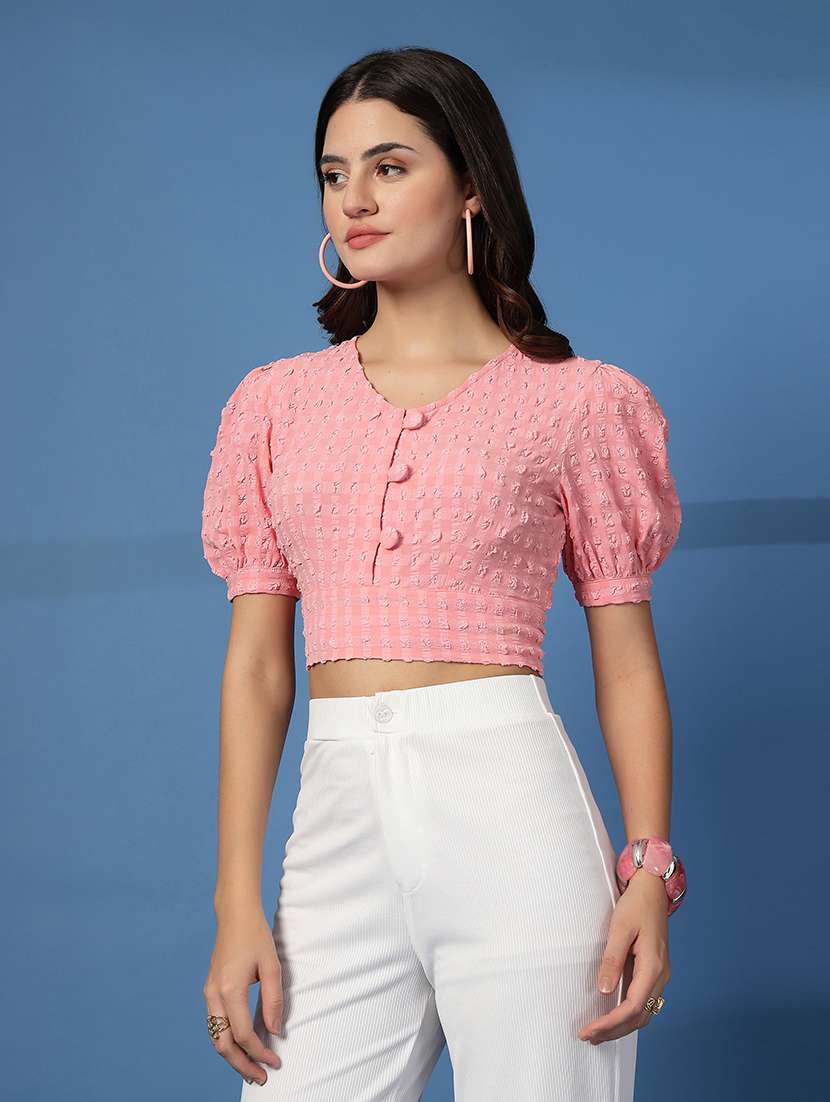 women solid pink viscose regular top