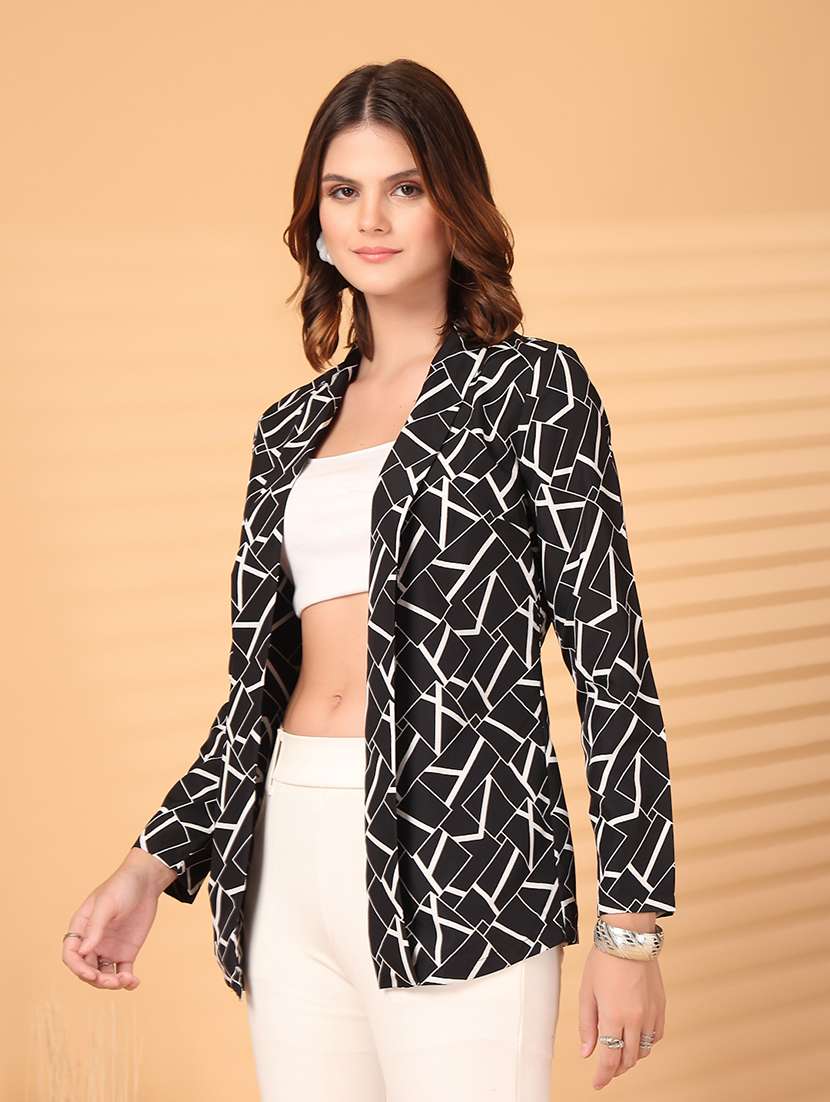 women printed black polyester casual blazer - 22473851 -  Standard Image - 3