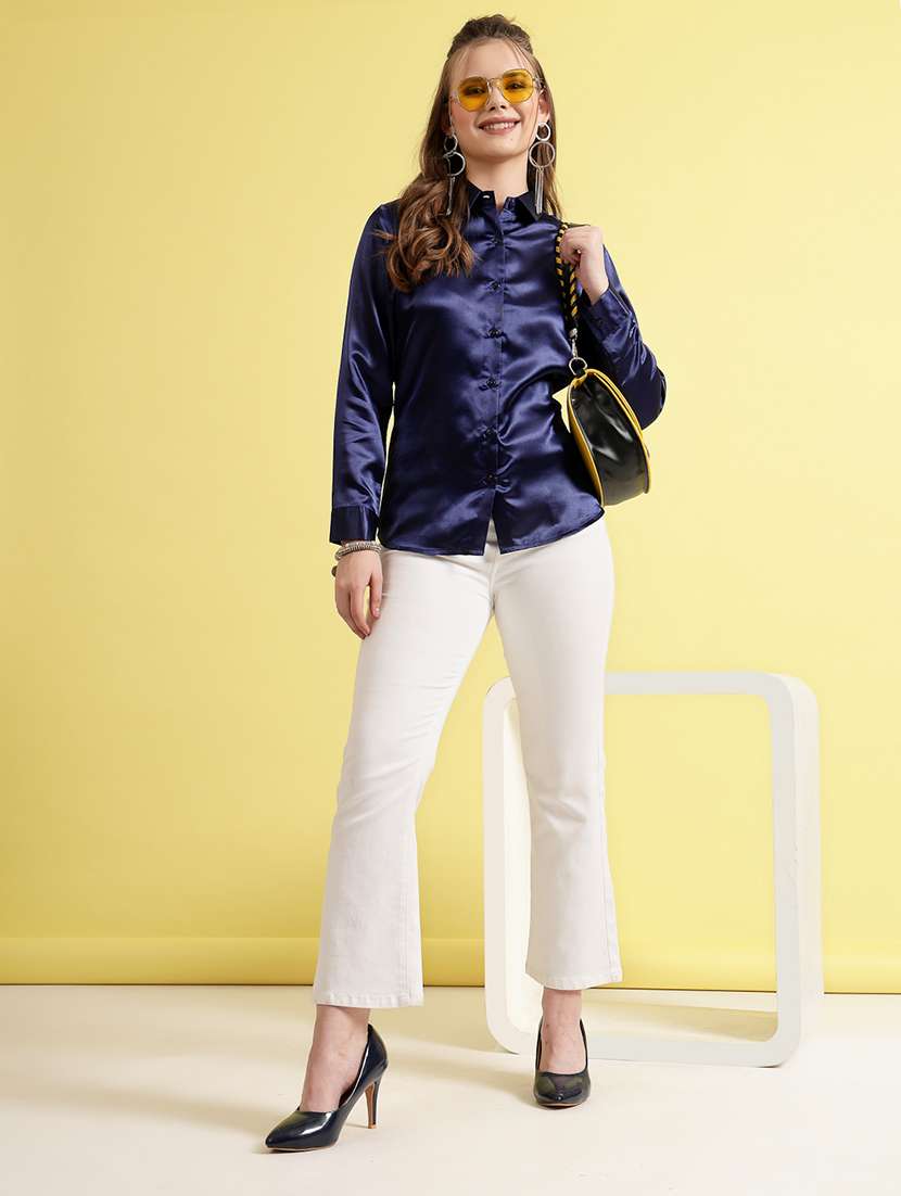 Women Solid Blue Polyester Regular Shirt - 22473892 -  Standard Image - 5