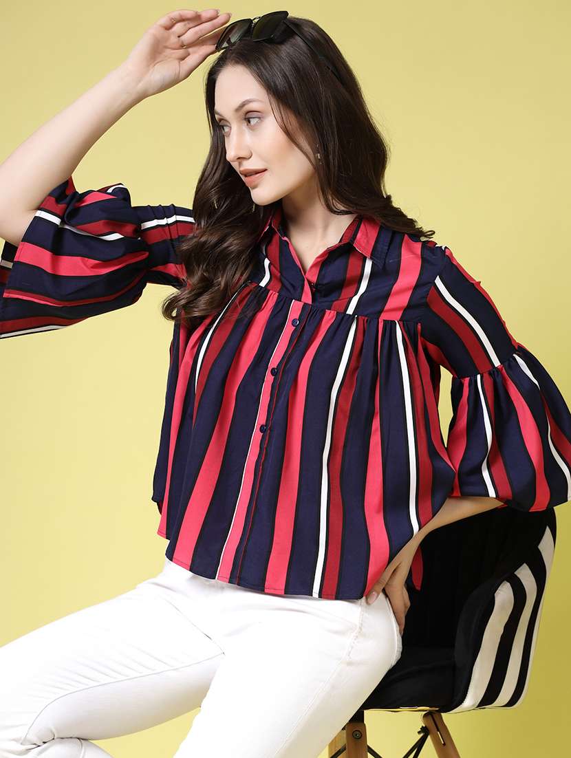 women stripe pink polyester regular shirt - 22473893 -  Standard Image - 3