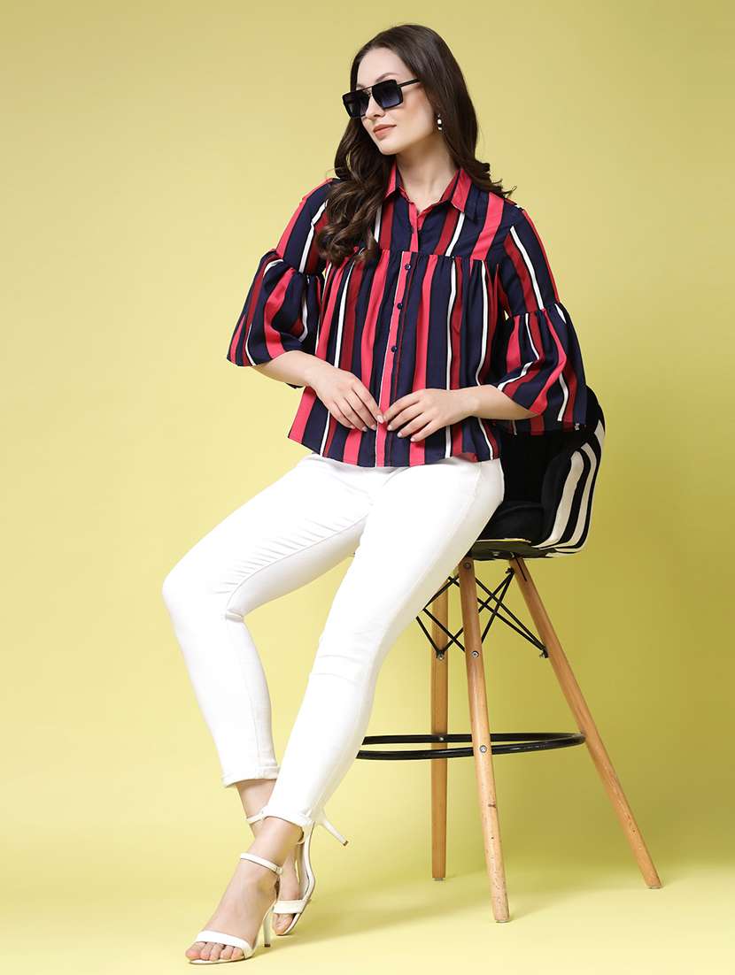 women stripe pink polyester regular shirt - 22473893 -  Standard Image - 5