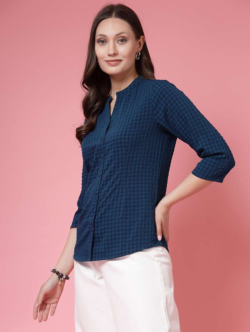 women checks  green polyester regular shirt - 22473895 -  Standard Image - 3