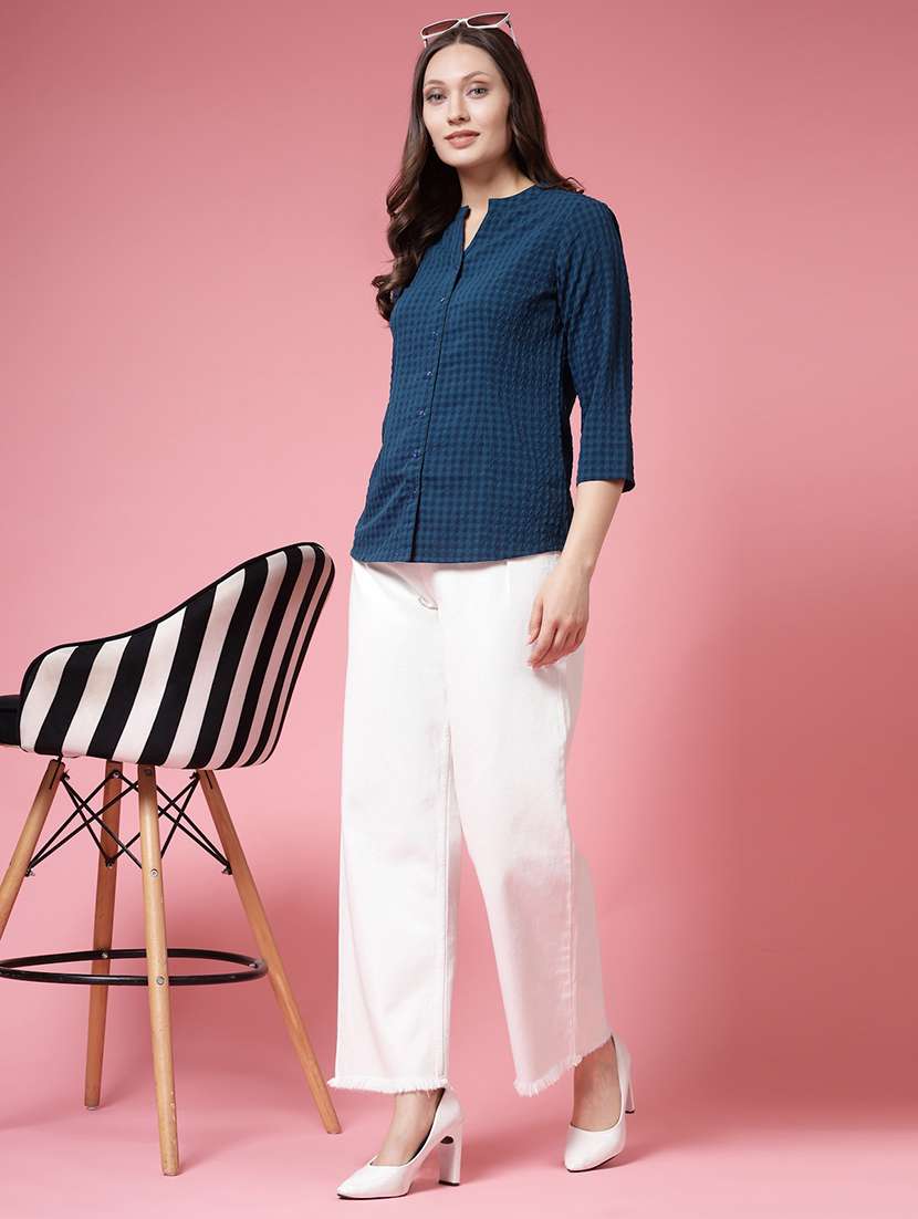 women checks  green polyester regular shirt - 22473895 -  Standard Image - 5