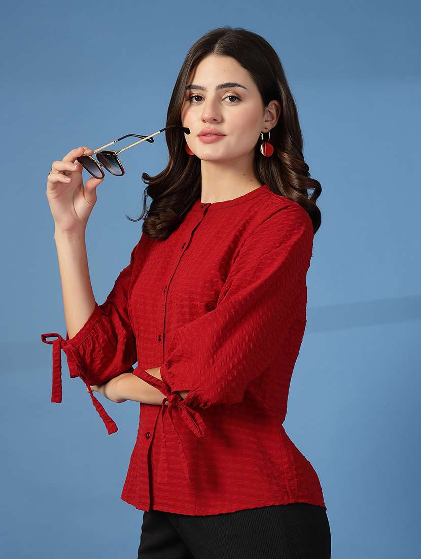 women checks red viscose regular shirt - 22473906 -  Standard Image - 3