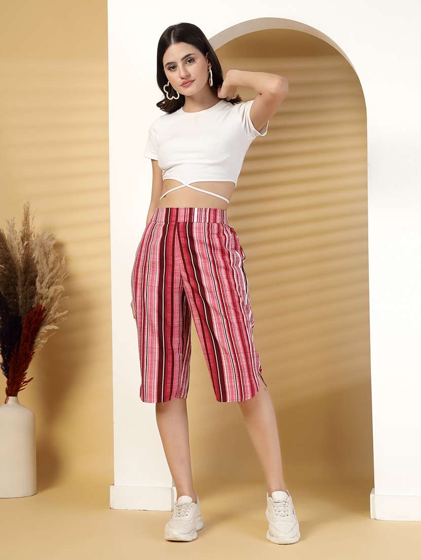 women stripes pink polyester capri capri - 22473924 -  Standard Image - 5