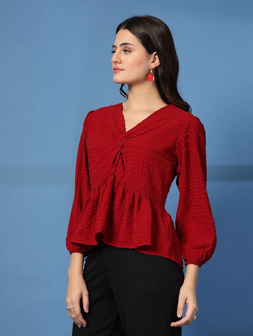 women self designed bishop sleeve peplum top - 22473950 -  Standard Image - 3