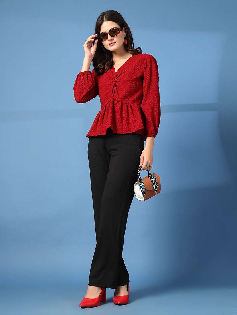 women self designed bishop sleeve peplum top - 22473950 -  Standard Image - 5