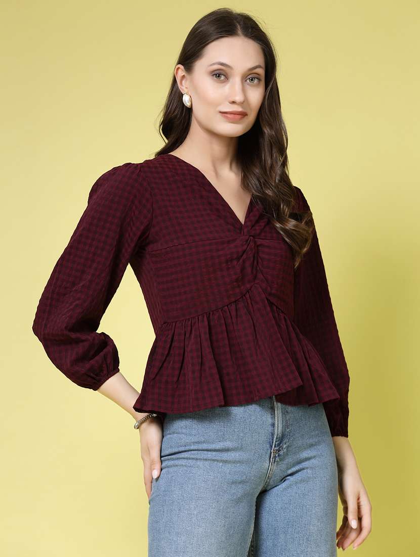 women checks  purple polyester blouson top - 22473955 -  Standard Image - 3