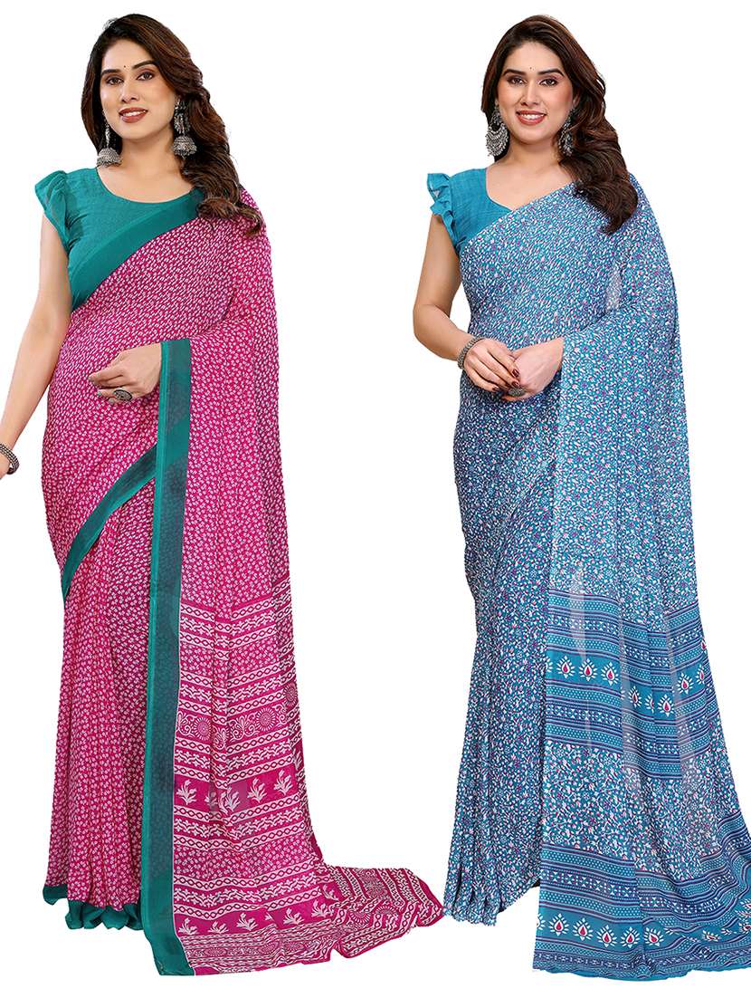 multi colored georgette printed saree with blouse