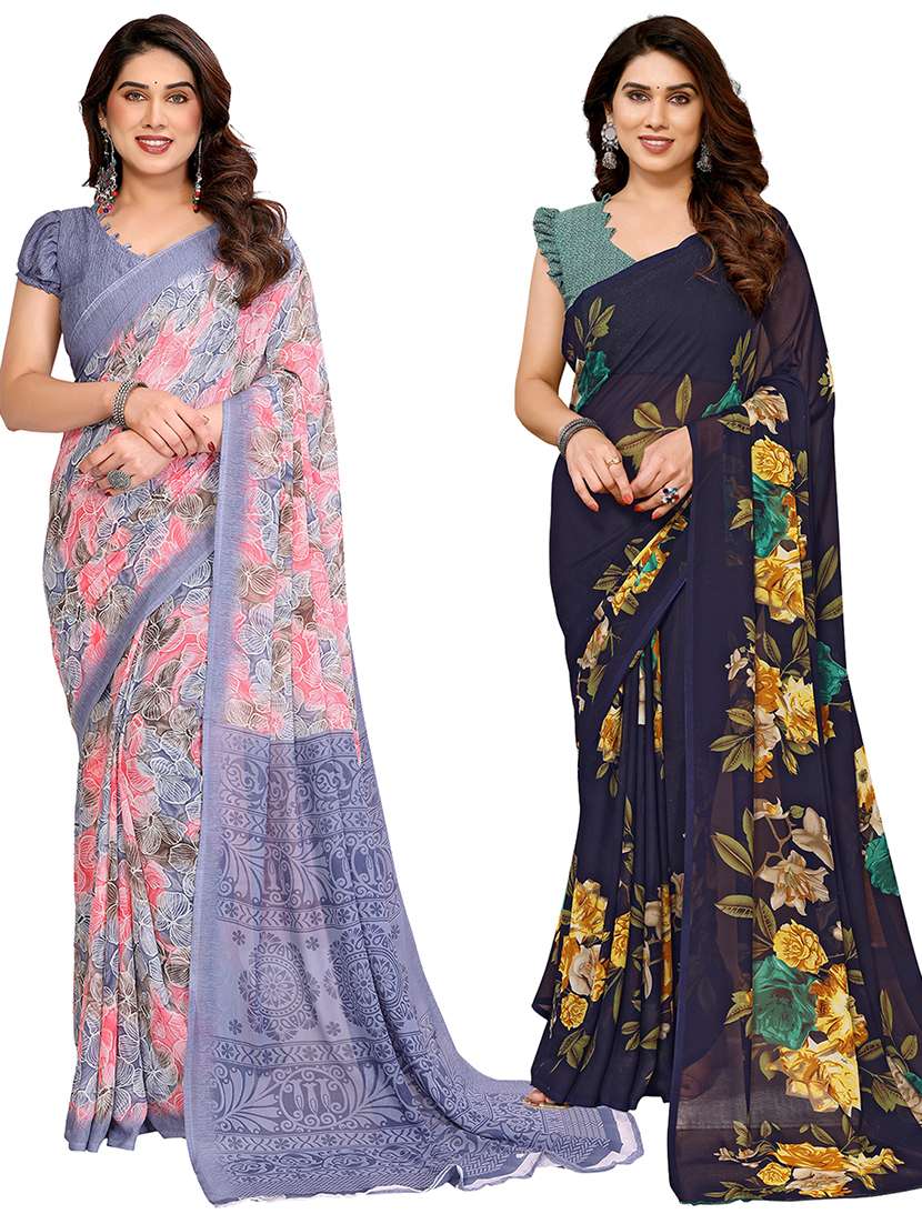 women pack of 2 printed combo saree with blouse