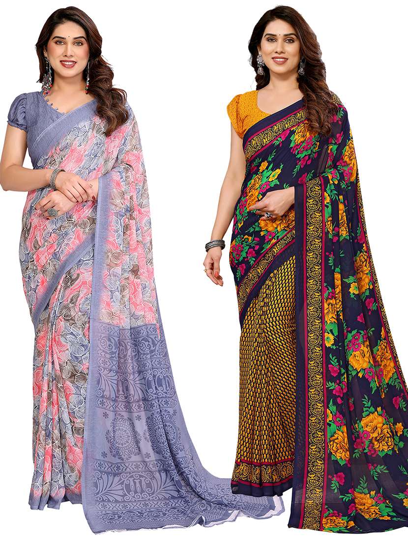 women pack of 2 printed combo saree with blouse