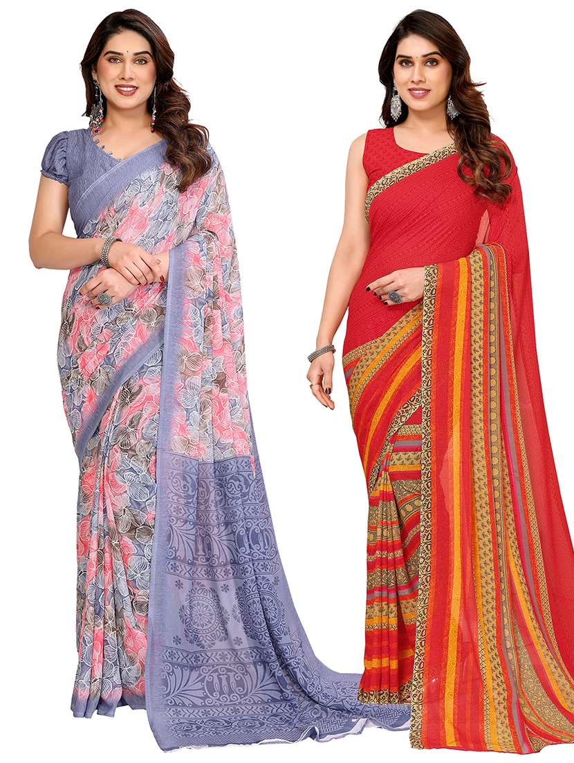 women pack of 2 printed combo saree with blouse