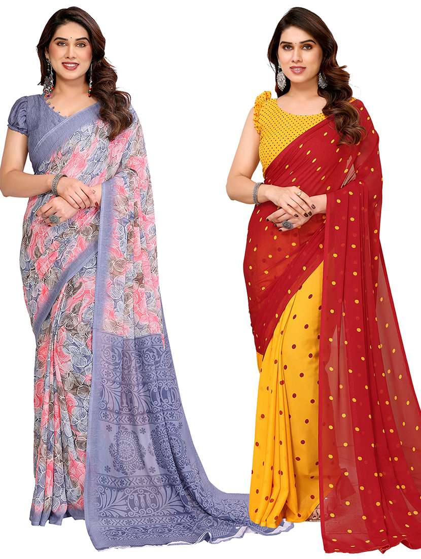 women pack of 2 printed combo saree with blouse