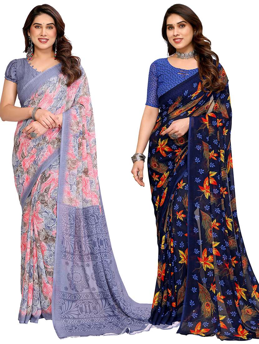 women pack of 2 printed combo saree with blouse