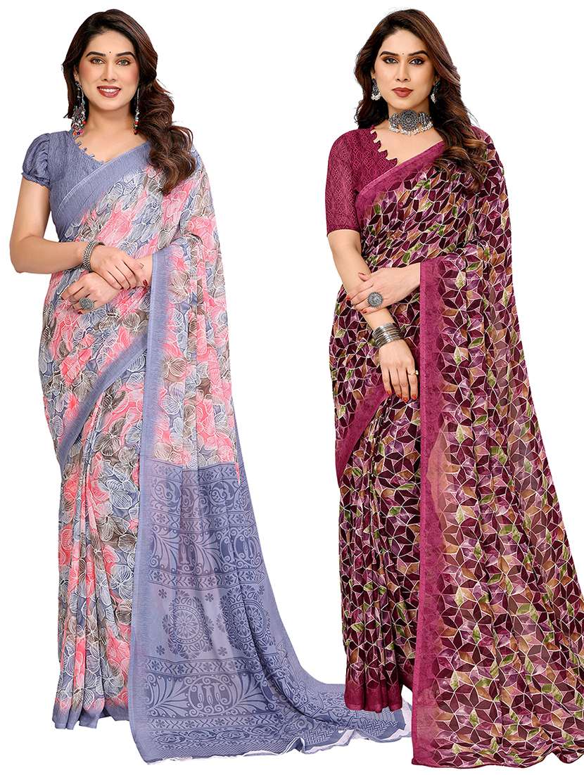 women pack of 2 printed combo saree with blouse