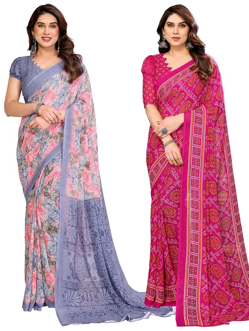 women pack of 2 printed combo saree with blouse