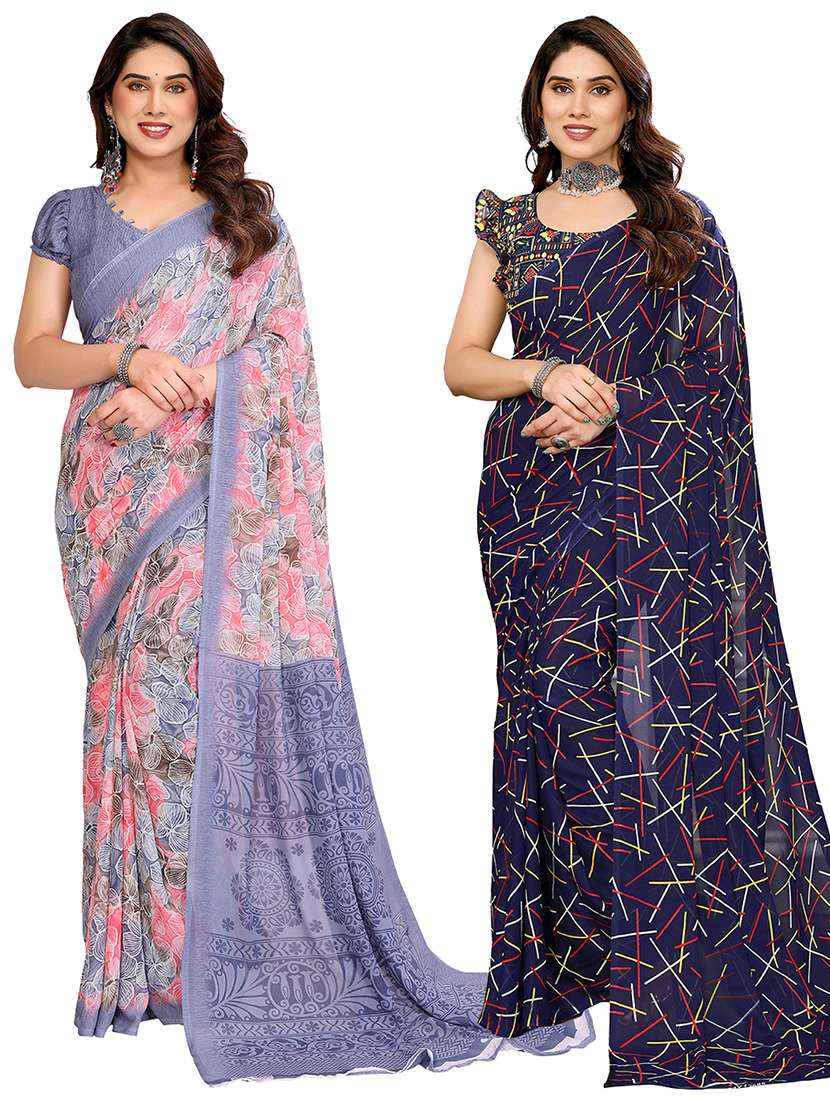 women pack of 2 printed combo saree with blouse