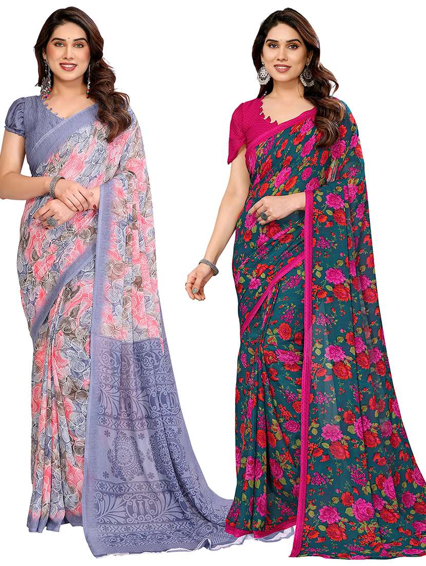 women pack of 2 printed combo saree with blouse