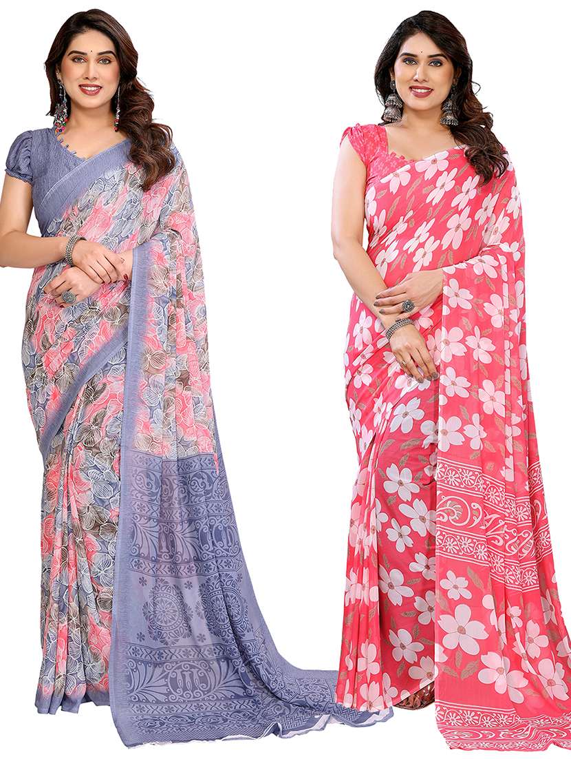 women pack of 2 printed combo saree with blouse