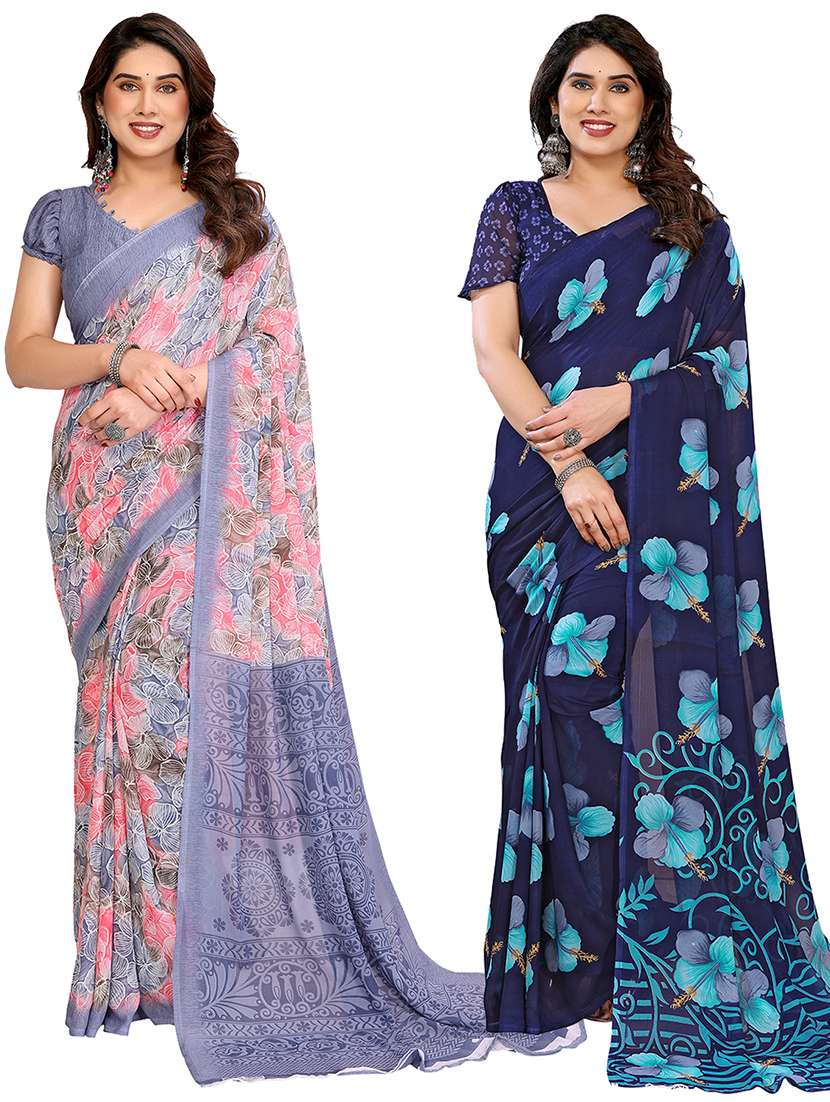 women pack of 2 printed combo saree with blouse
