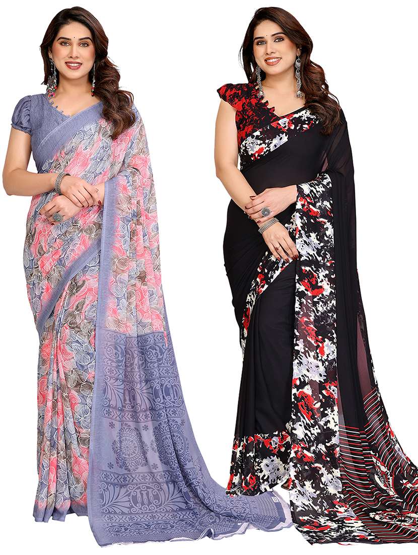 women pack of 2 printed combo saree with blouse