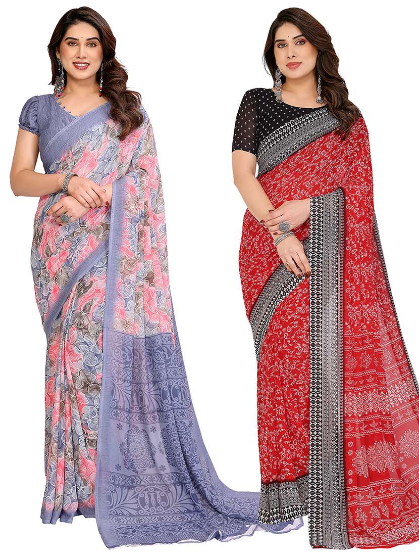 women pack of 2 printed combo saree with blouse