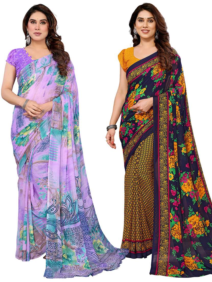 women pack of 2 printed combo saree with blouse