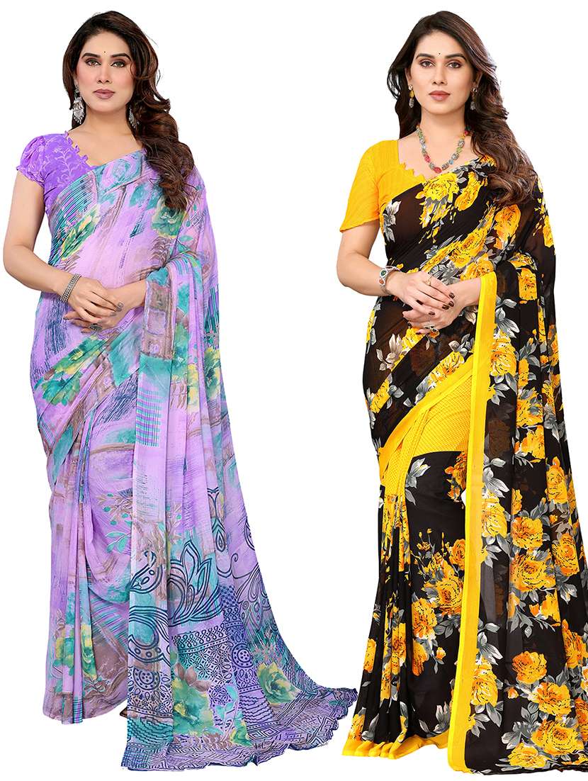 women pack of 2 printed combo saree with blouse