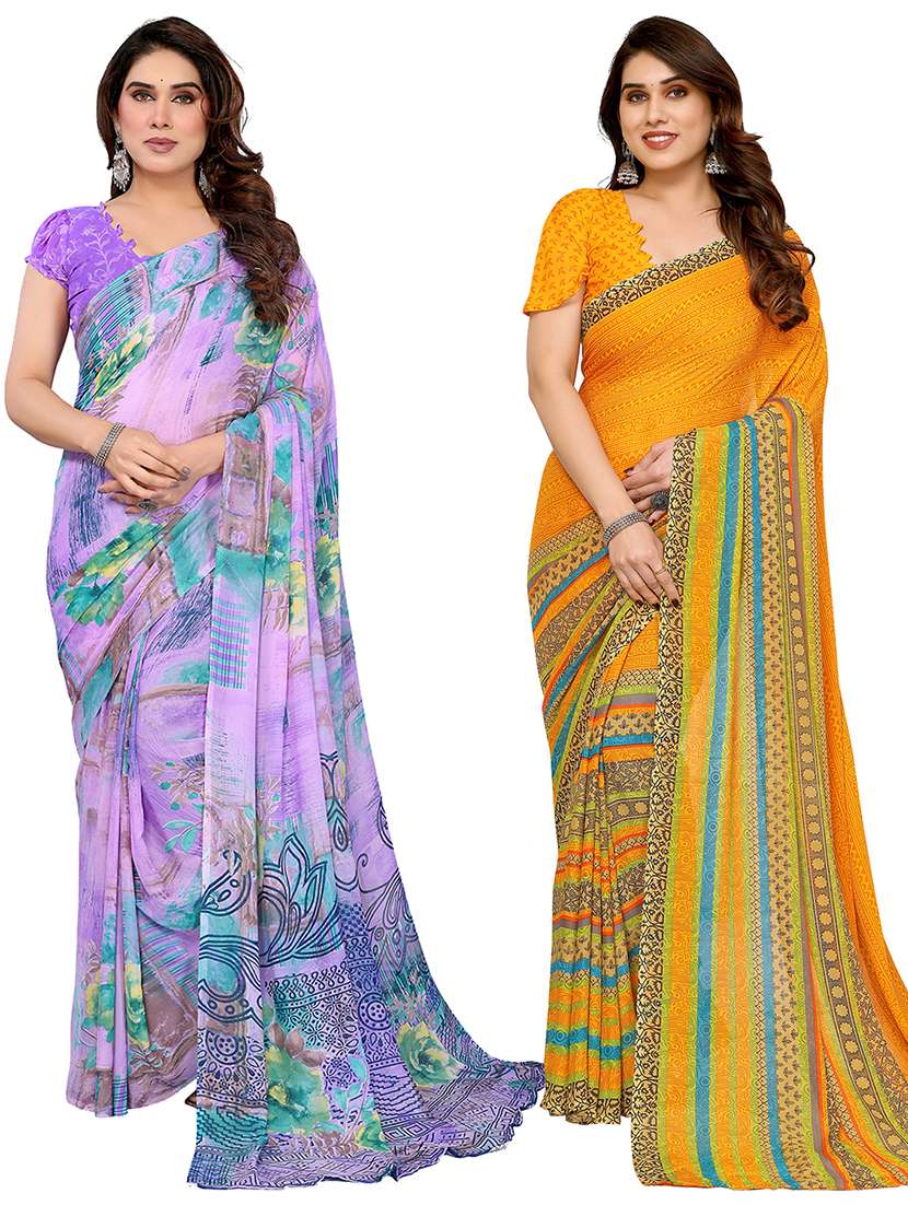 women pack of 2 printed combo saree with blouse