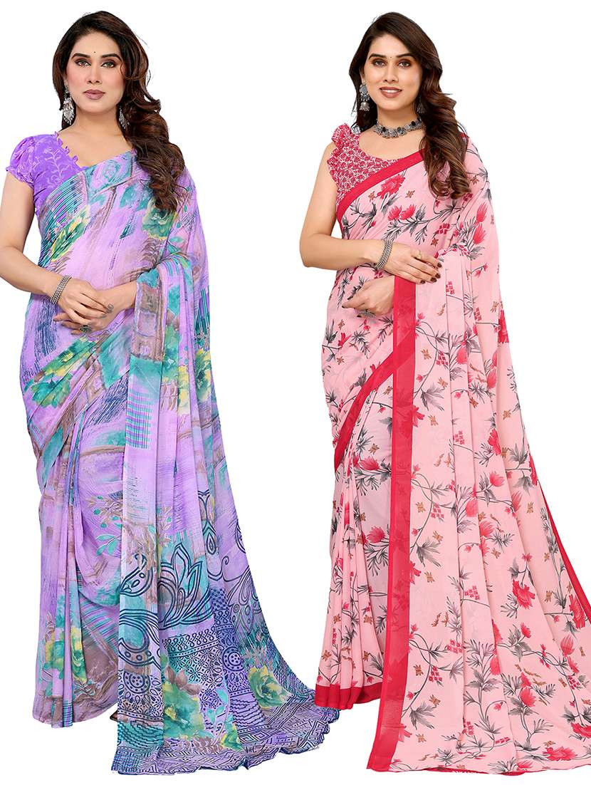 women pack of 2 printed combo saree with blouse