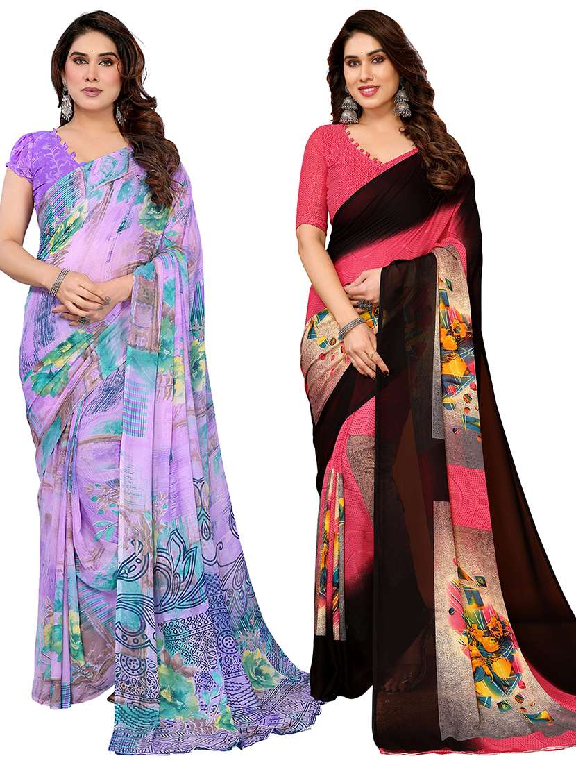 women pack of 2 printed combo saree with blouse