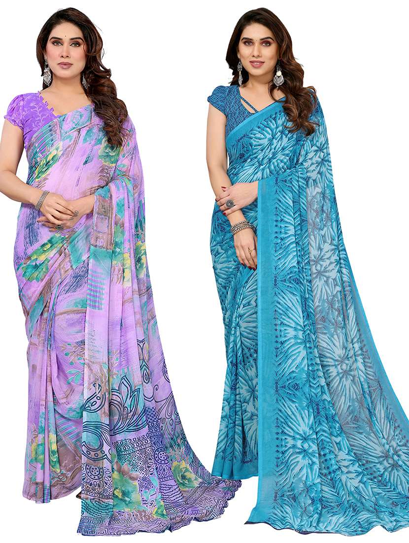 women pack of 2 printed combo saree with blouse