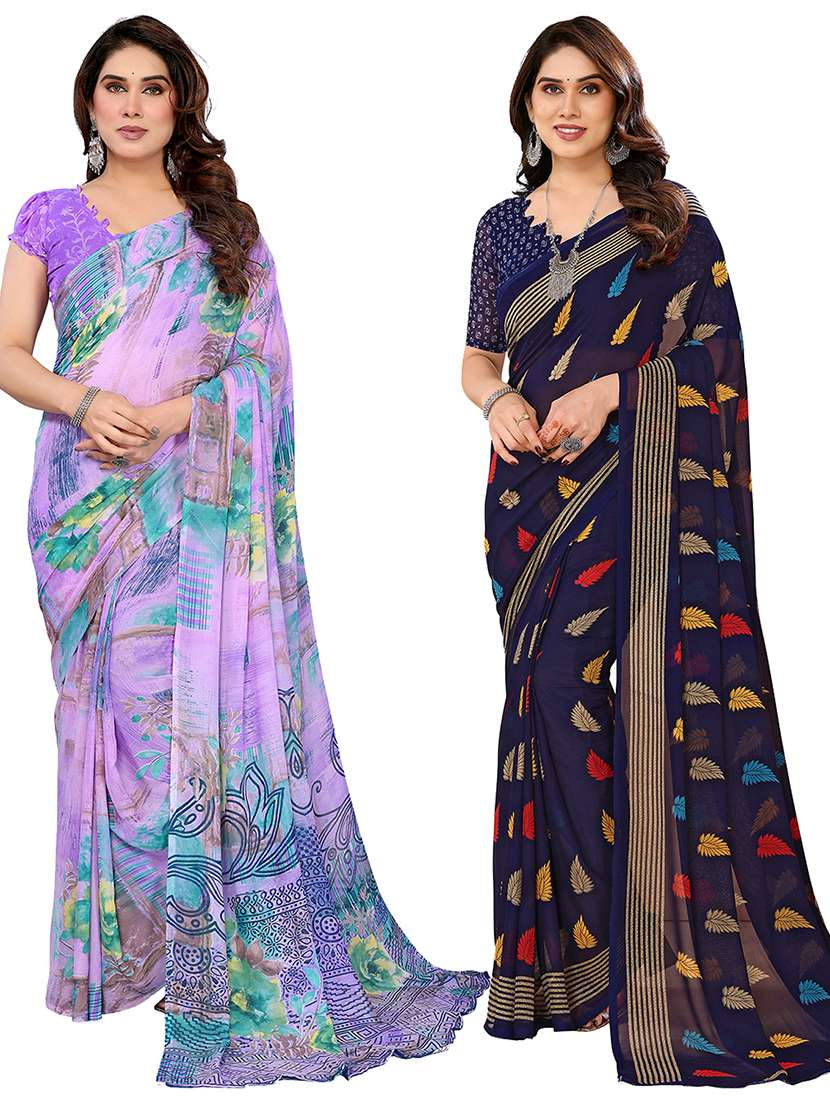 women pack of 2 printed combo saree with blouse