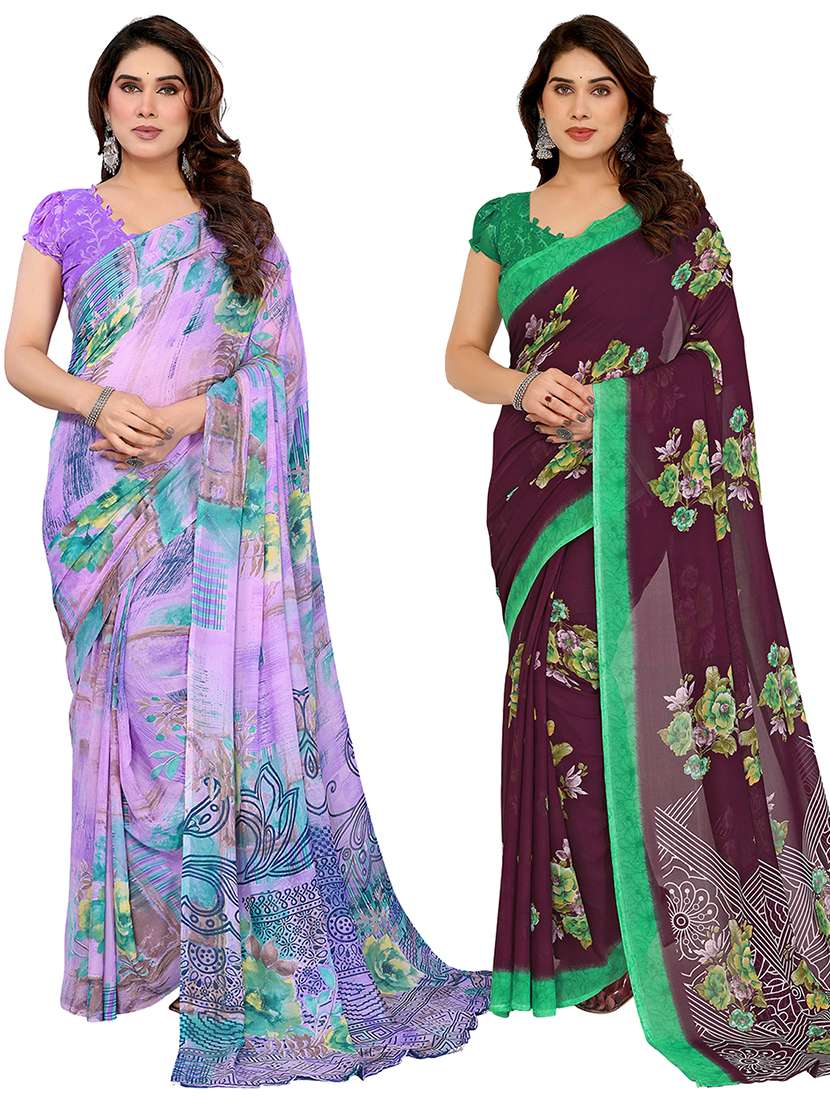 women pack of 2 printed combo saree with blouse