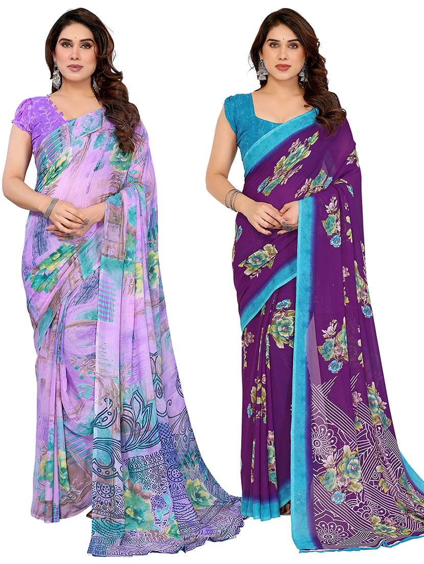 women pack of 2 printed combo saree with blouse