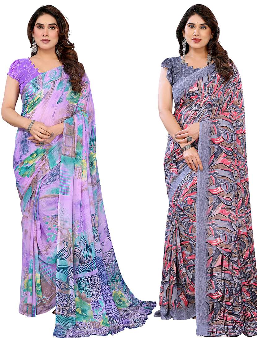 women pack of 2 printed combo saree with blouse