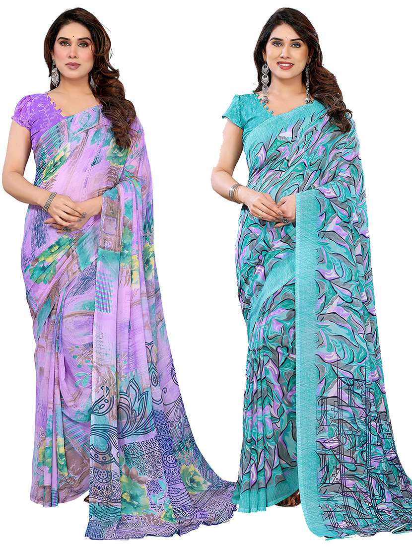women pack of 2 printed combo saree with blouse
