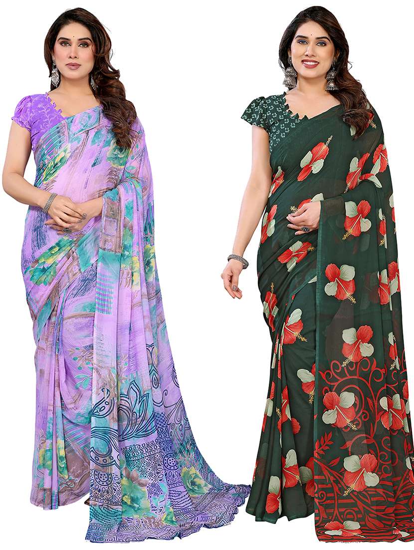 multi colored georgette combo saree with blouse