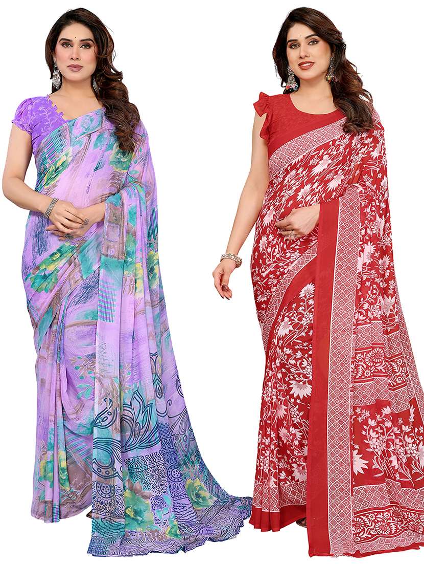 women pack of 2 printed combo saree with blouse